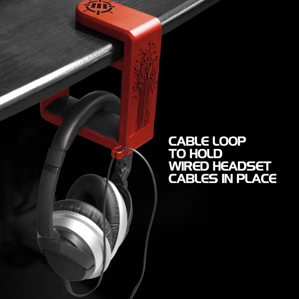 Support Casque Bureau Pivotant 360° - Avec Clips Câble - Universel Pour Gaming Et écouteurs - Noir