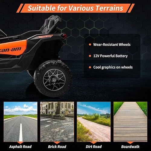 Miniatura 5 de Vehículo UTV de 12 V, auto UTV eléctrico todoterreno Can-Am con licencia Can-Am, camión para niños con control remoto, asiento grande, música, luces
