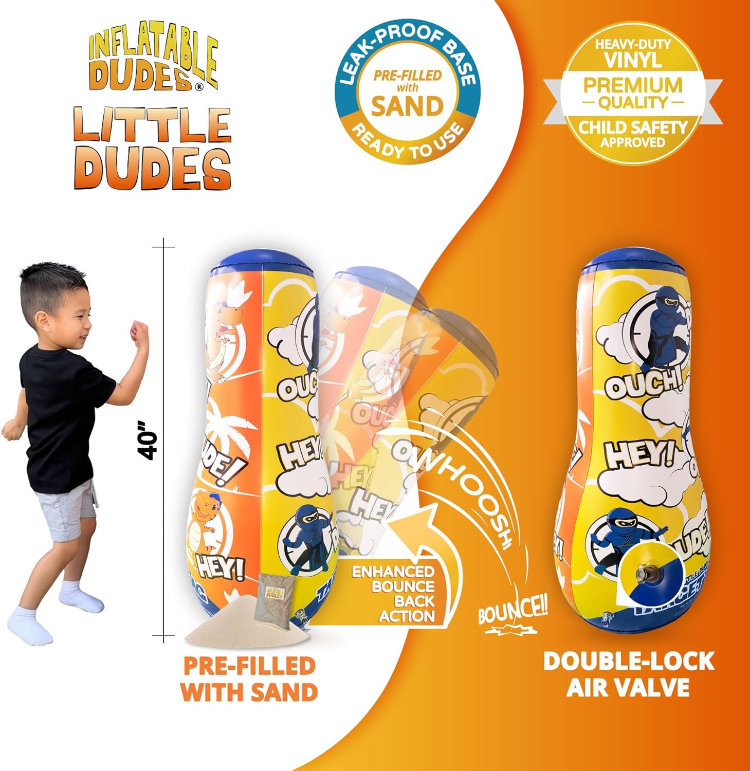 Rex/Ninja Target Bag 40 Inches and Black Nobi 40 Inches | Bundle Kids Punching Bag | Inflatable Punching Bag for Kids