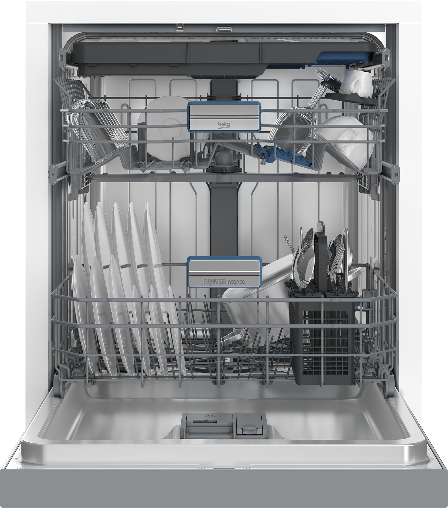 Beko BDDN36550XP Geschirrspüler 60 cm, unterbau, für 15 Maßgedecke, 6 Programme, 6 Zusatzfunktionen, 3 Spülebenen, SilentWash, SelfDry, PowerIntense, SensorAdapt, edelstahl