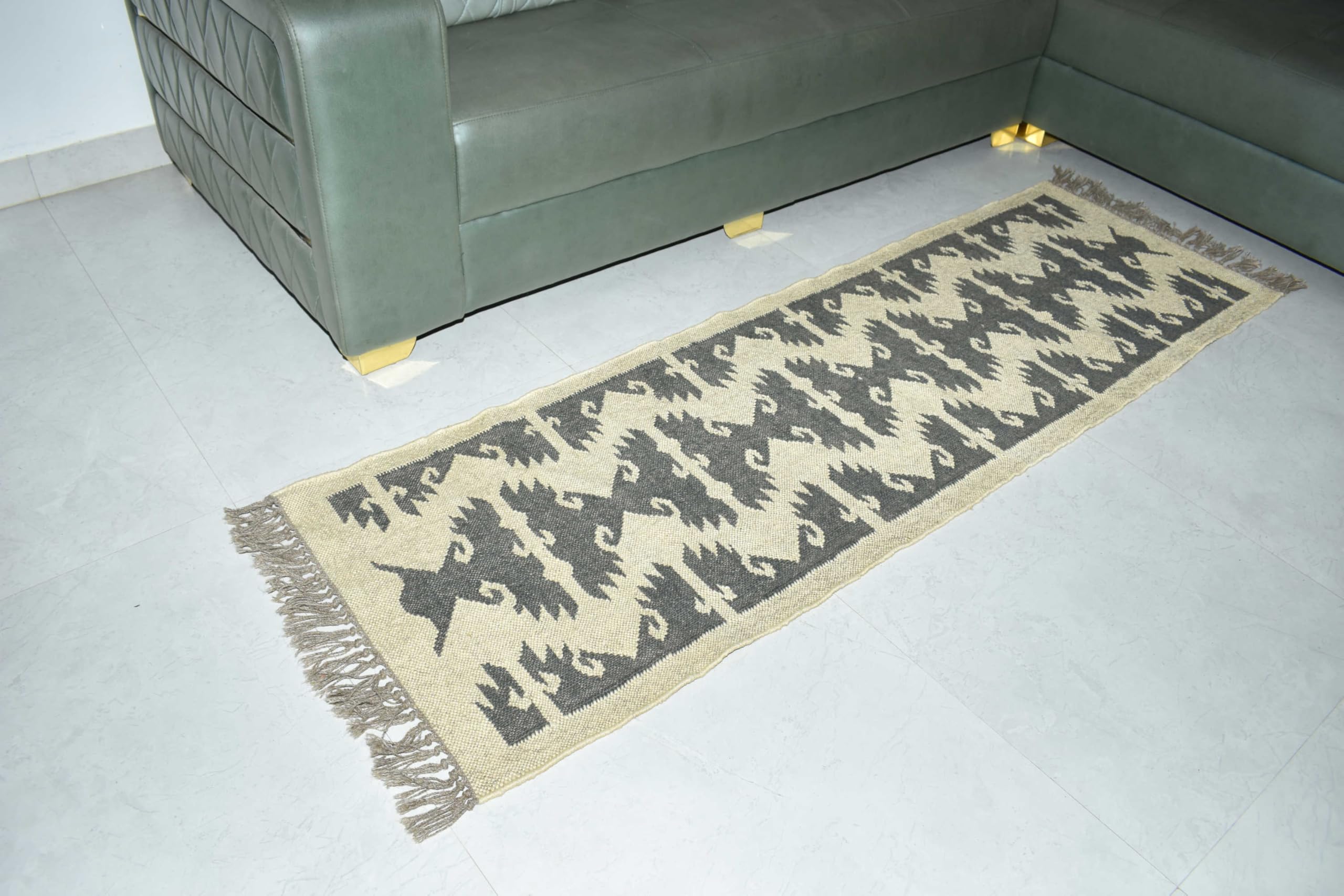Tappeto in lana e iuta Kilim dall'aspetto rustico, reversibile, per soggiorno, camera da letto, sala da pranzo, tessuto a mano (60 x 240 cm)