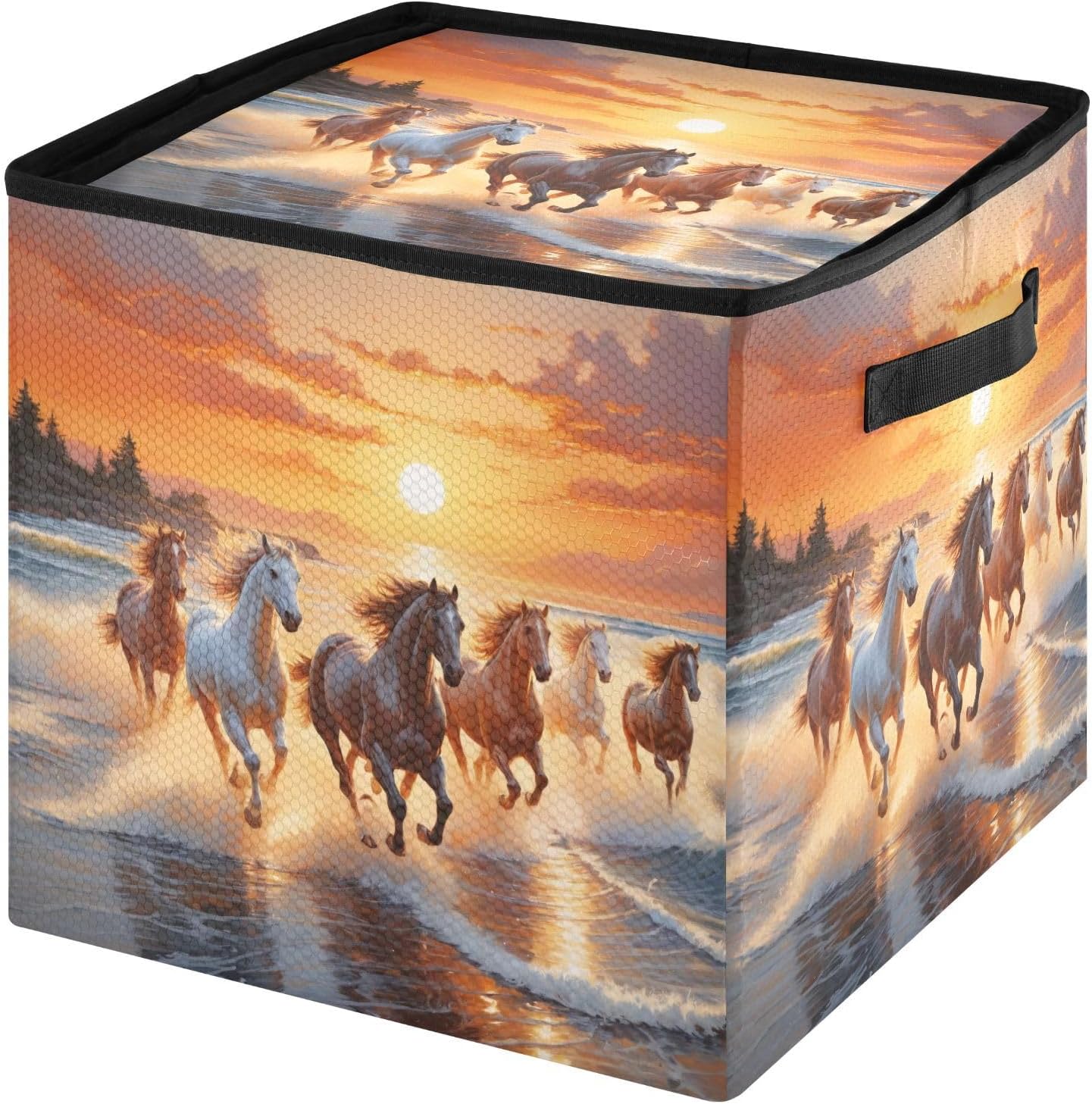Horses Running 13 Inch Christmas Ornament Storage Box with Lid - Holiday Decor Storage Containers, Stores 64 Ornaments, 3 Inch Cube Compartments