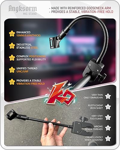 Miniatura 4 de KBC1458 - Soporte de micrófono de cuello de cisne de 13 pulgadas con abrazadera súper cangrejo, soporte de brazo de micrófono flexible, compatible