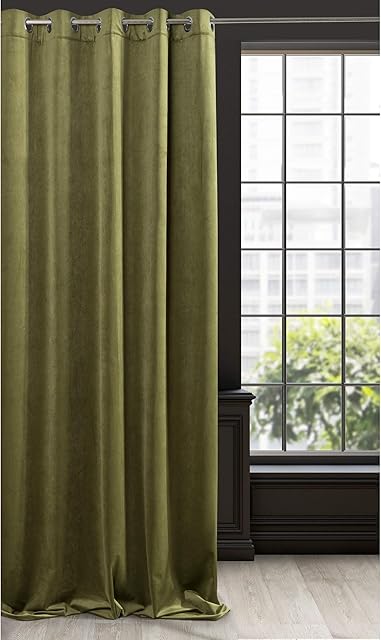 Eurofirany Soft Plain Opaque Velvet Curtain with Eyelets - 1 Unit, Thick Fluffy Panel Drape Classic Glamour Elegant Living Room Bedroom, W55'' x L98.4'', 140x250 cm, Olive Green