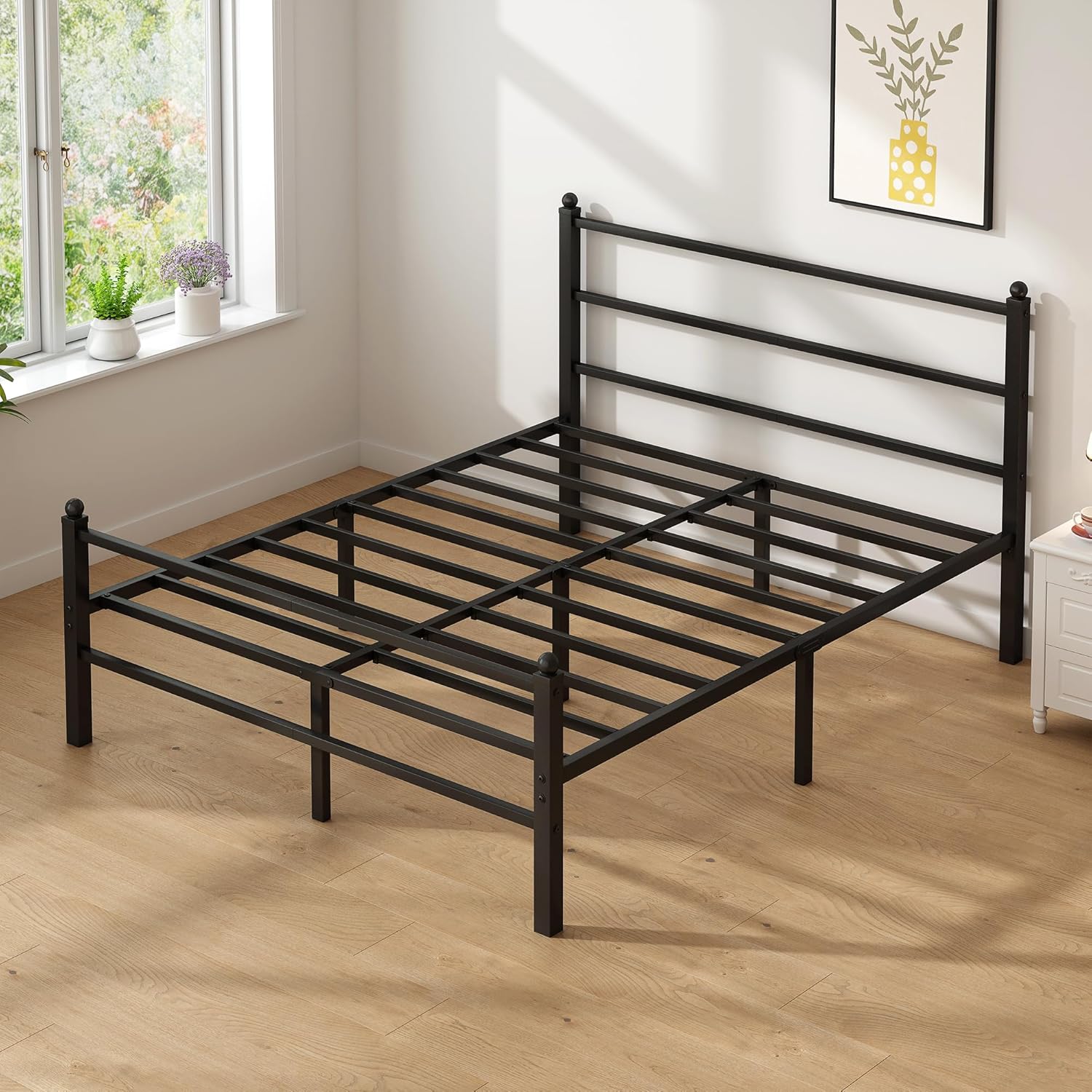 King Size Bed Frame with Headboard and Footboard, 14 Inch Metal Platform King Bed Frame with Steel Slat Support, No Box Spring Needed, Noise Free, Easy Assembly, Black