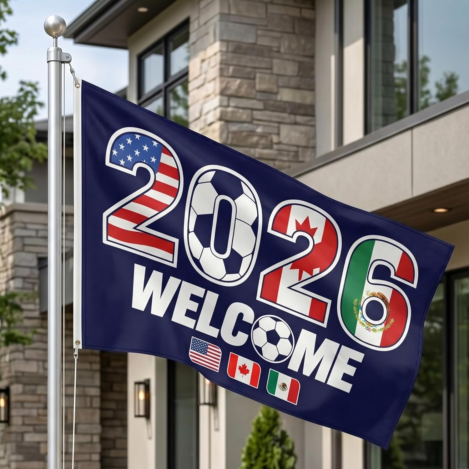 2026 World Cup Welcome Flag 3x5 ft – Double Sided Printed Outdoor Flags with USA, Canada & Mexico Design – Decorative Yard Banner for Soccer Tournament, Lawn, Patio & Sports Fans – Weather Resistant