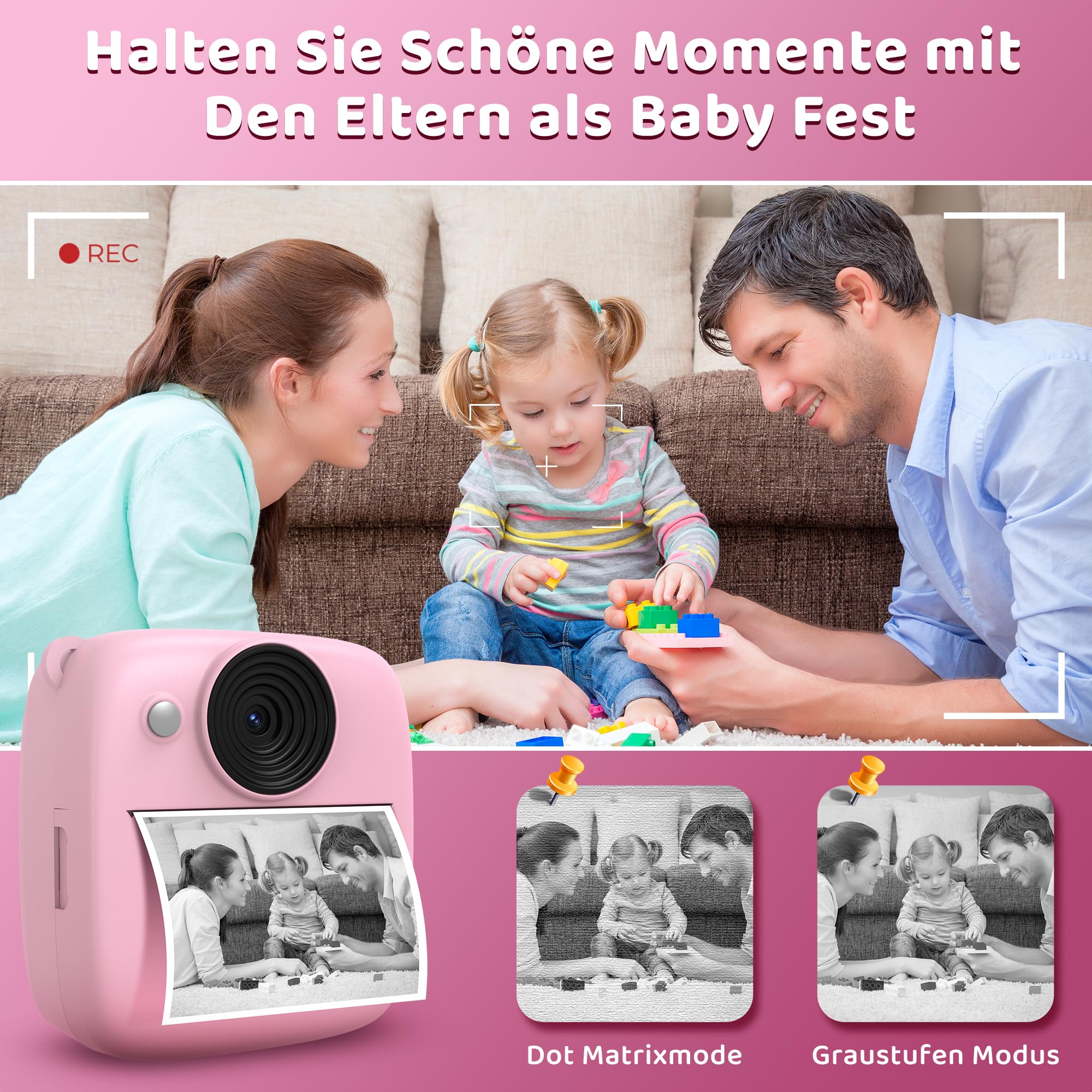 kamera Sofortbildkamera, Kamera mit 32GB Karte & 4 Bände Druckpapier, 48MP Sofortbildkamera mit 1080P Digitalkamera für , Geschenke für Mädchen und Jungen von 3 bis 12 Jahre