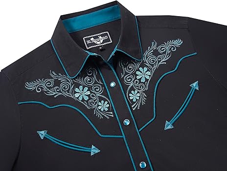 Embroidered Western Shirt 97% Cotton + 3% Spandex, Snap Front