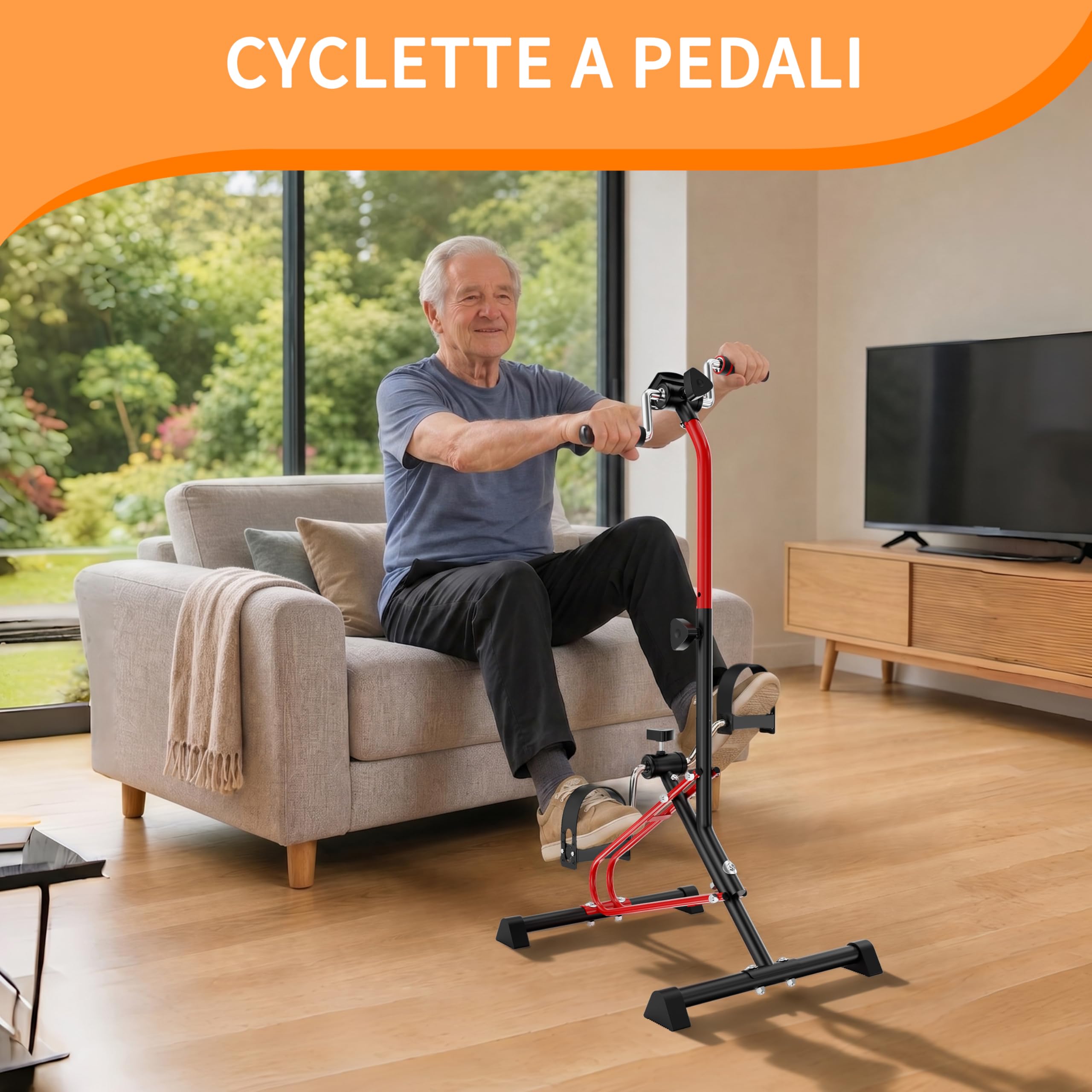 Pedaliera per Braccia e Gambe da Divano e Poltrona con Schermo LCD, Mini Bike Ginnastica Passiva Cyclette Manubrio Display Bici da Camera Casa Home Gym