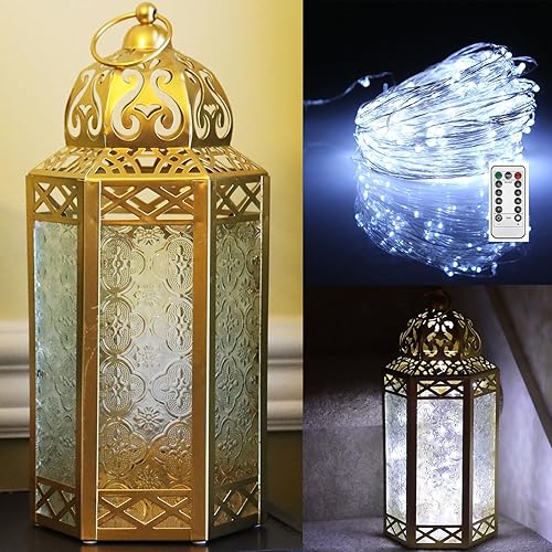 Miniatura 1 de Guirnalda de luces LED Vela Lanterns para farol marroquí, tamaño grande, color dorado