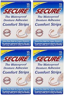Denture Adhesive Strips – Zinc Free – Waterproof – Comfortable Cushion Fit for Uppers & Lowers – Extra Firm All-Day-Hold – No Mess – Clean Ingredients – 15 Strips (4 Pack) 60 Strips Total