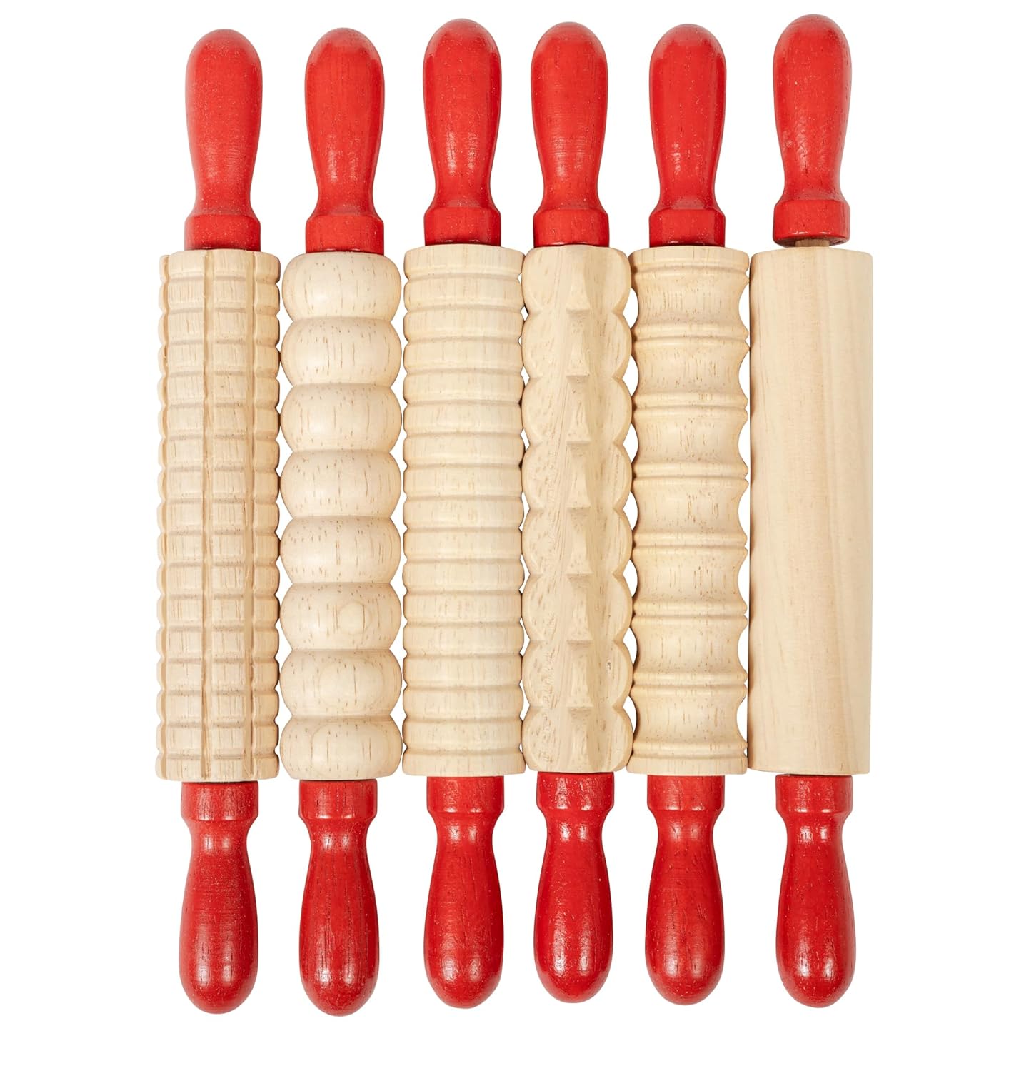 READY 2 LEARN Mini Textured Wooden Rolling Pins | Set of 6 | 7.25 inches | Turning Handles | Rollers for Kids’ Dough, Crafts, Imaginative Play