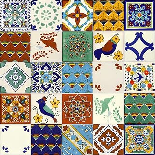 Tile Set of 25 Individual 4¼ x 4¼ Mixed Ceramic Talavera Mexican Tiles