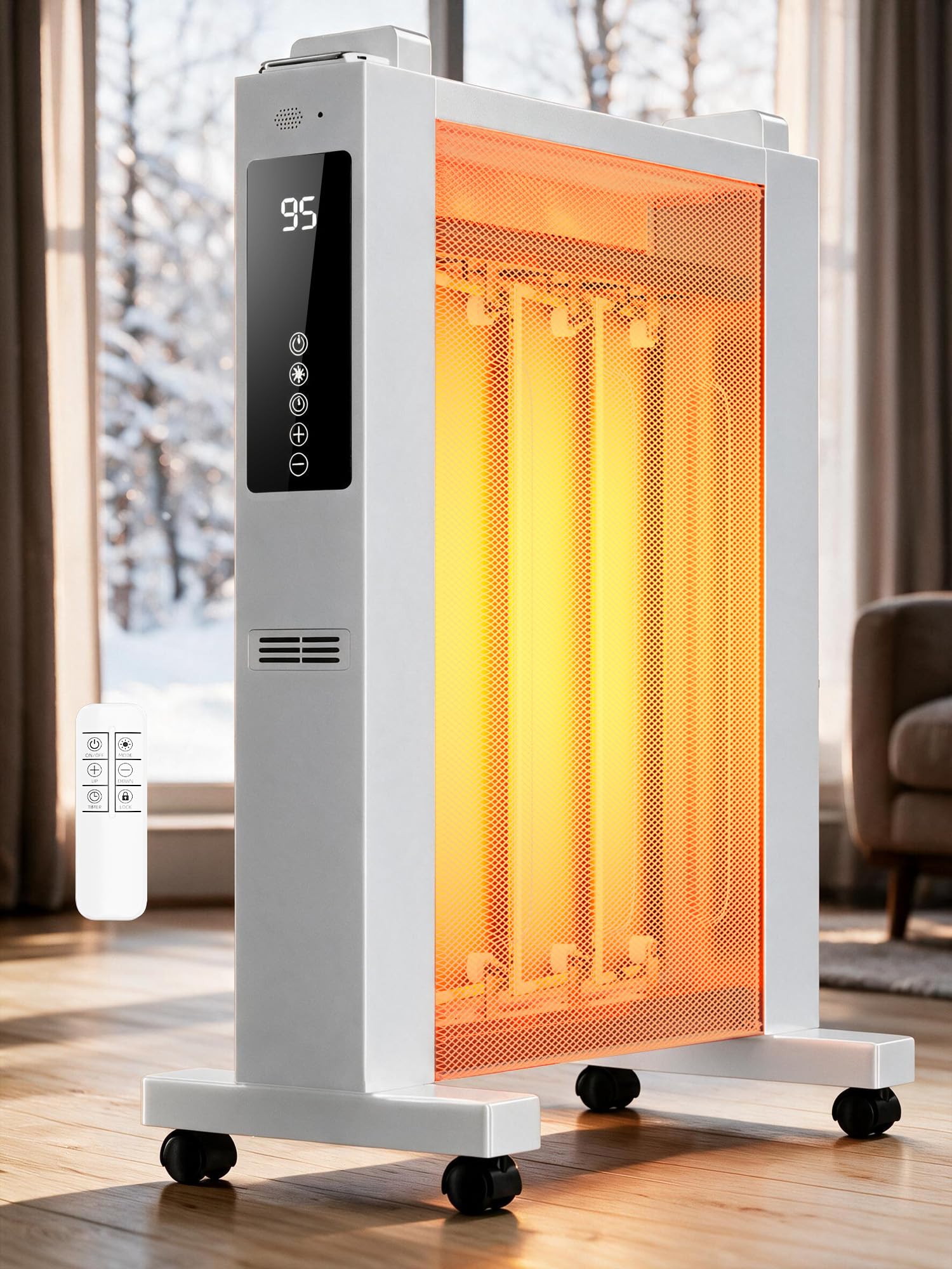 MEPTY Space Heater Large Room,Electric Mica Infrared Heaters for Indoor Use,Digital Thermostat,Energy Saving,Overheat &amp; Tip-Over Protection,360°Whole Room Heater for Indoor Use,Bedroom,Office,Garage