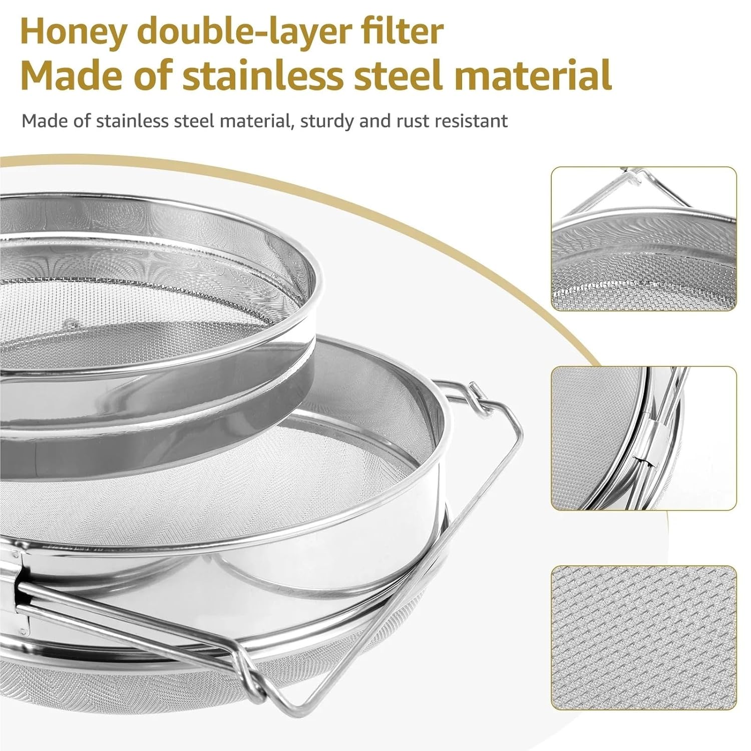 Beekeeping, Double-Layer Honey Filter, Stainless Steel Extractor, Beekeeping Tool, Screen, Impurity,for Beekeepers