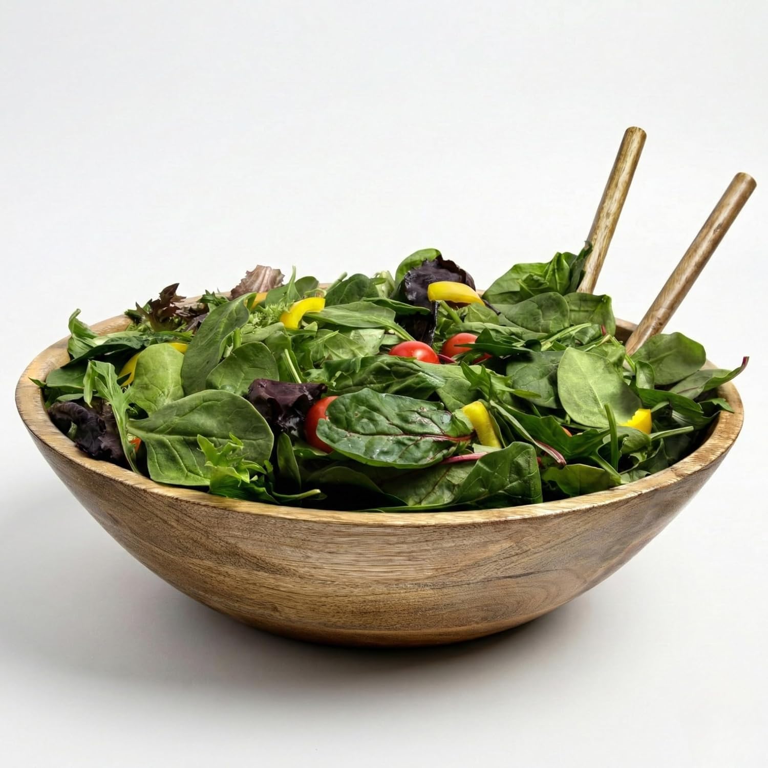 Extra Large Wooden Salad Bowl 15" with Serving Utensils | Oversized Mango Wood Salad Bowl for Big Family Meals | Large Wood Serving Bowl for Salad, Pasta, Popcorn | Handcrafted Wooden Salad Set