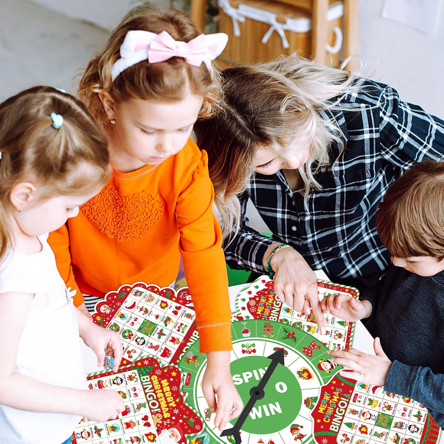 Christmas Bingo Game Cards for Adults 24 Players Christmas Party Bingo Games Winter Holiday Bingo Cards with Turntable Reward Stickers for Party Activities Home Family Party Game