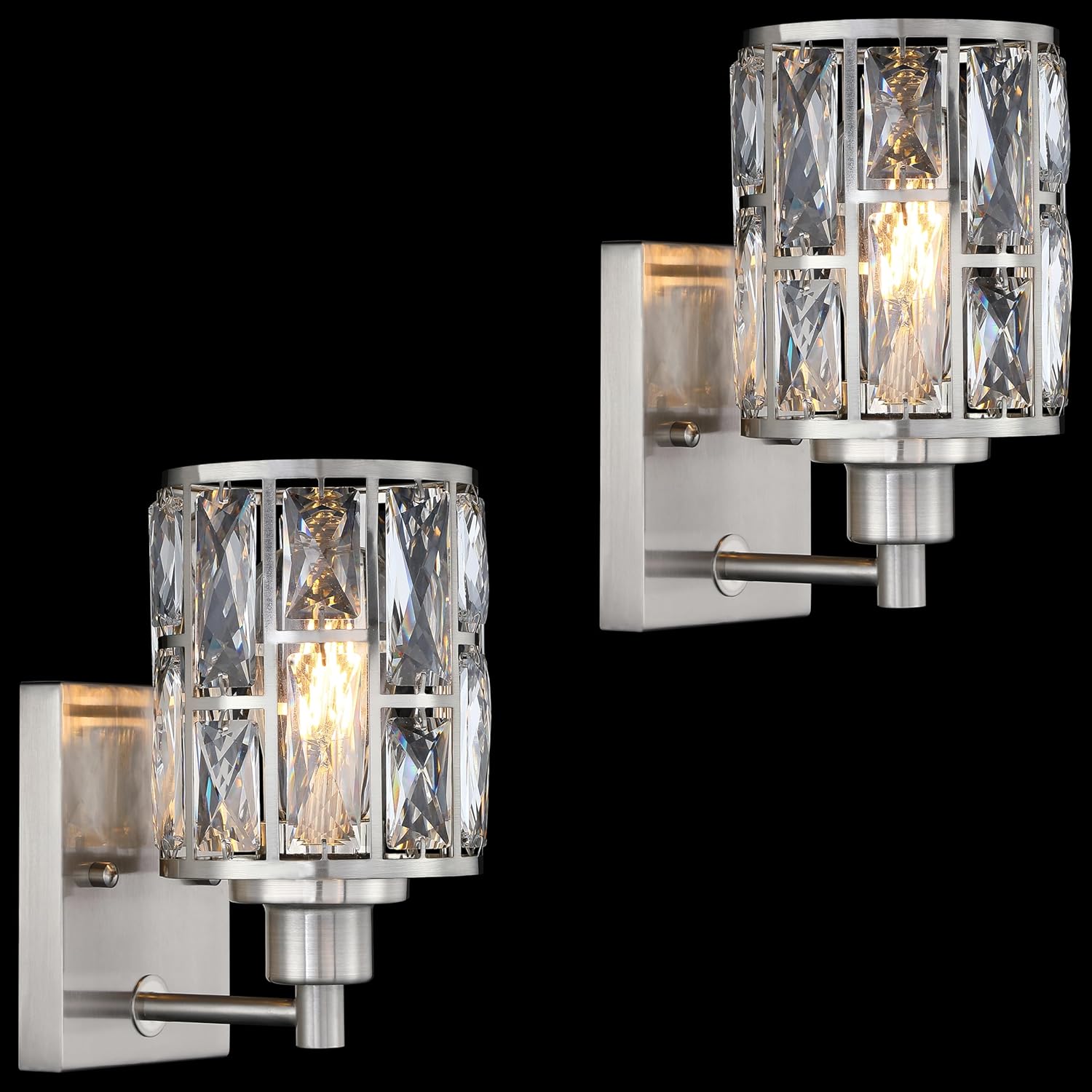 Leading Lighting 2 Pack 1 Light Crystal Wall Sconce Modern Concise Style Wall Light Fixture Polyhedral Opal Crystal Shade Brushed Nickel Finish,for Bathroom,Hallway,Powder Room,Living Room
