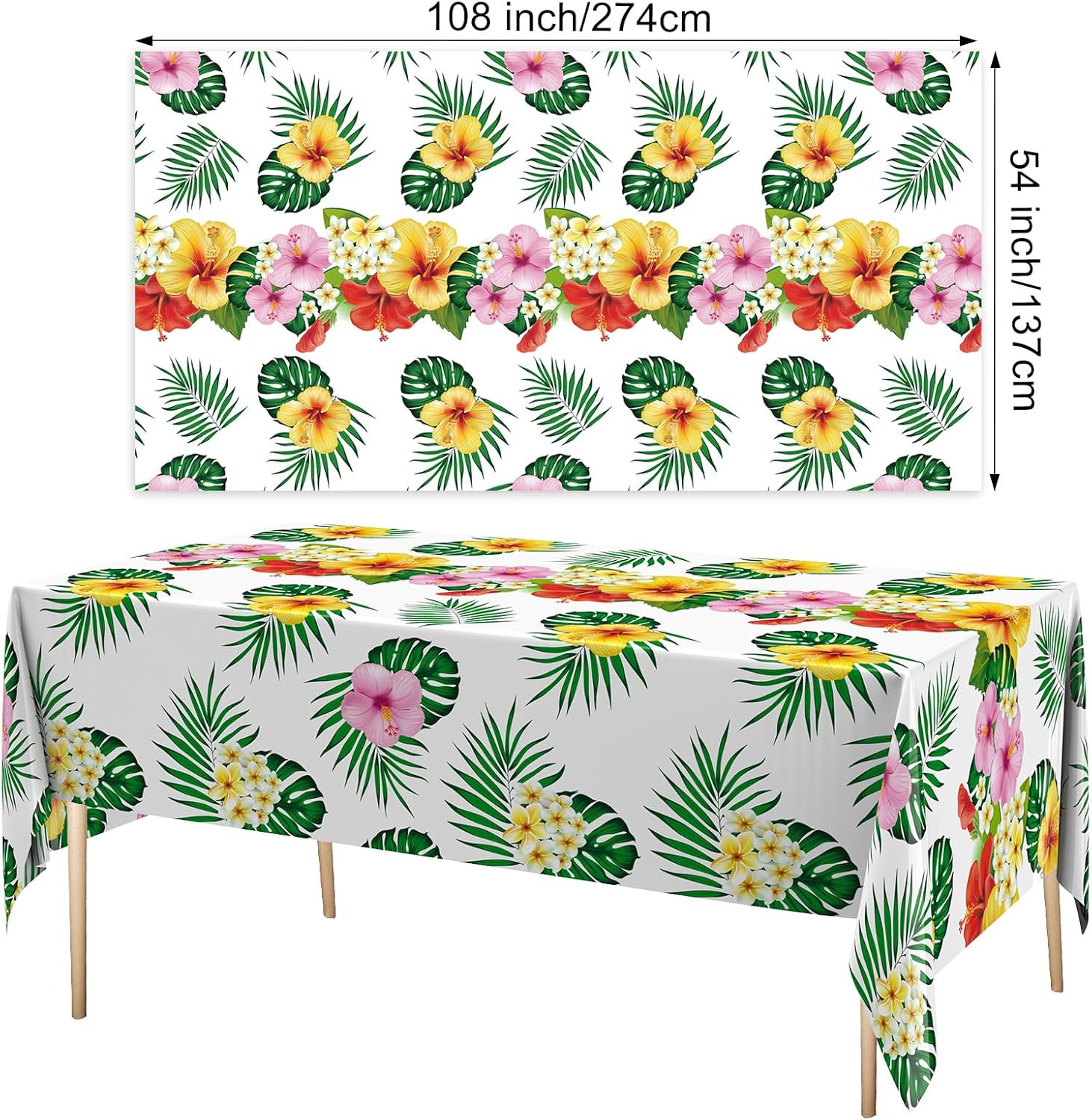 Oudain 6pcs Hawaiian Luau Tablecloths 54 x 108 Inch Tropical Palm Leaves Table Cloth Hawaii Disposable Plastic Table Cover Summer Beach Party Decoration Birthday Cocktail Supplies(Classic Color)