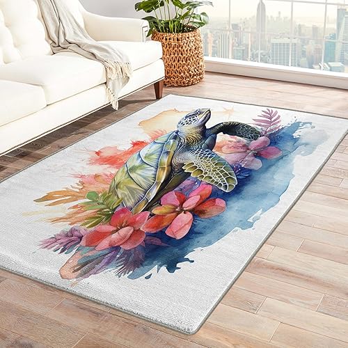 Alfombras de tortuga para sala de estar, alfombra de tortuga marina y decoración del hogar, alfombra de 3 x 4 pies, alfombras de tortuga para sala