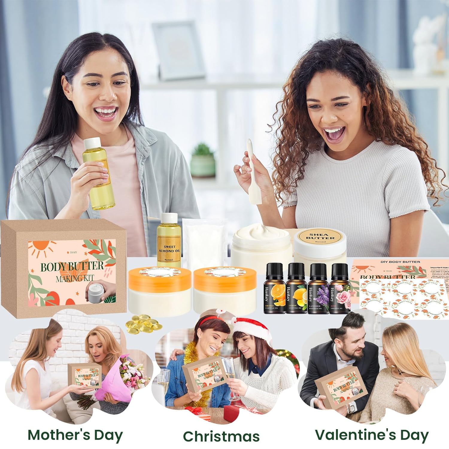 Body Butter Making Kit- DIY Whipped Body Butter Kit with Shea Butter Raw Organic, Sweet Almond Oil, Vitamin E, Moisturizing for Body Lotion Cream Making Kit Christmas Gifts for Women, Girls - Image 7