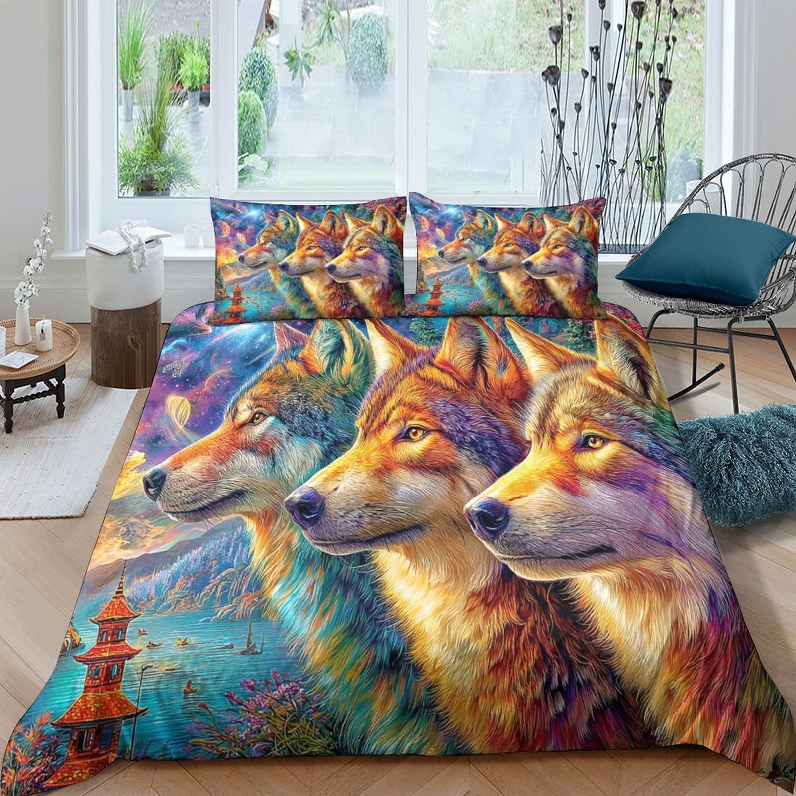 Housse de couette Loup 3 pièces en microfibre 260x220 cm pour lit double
