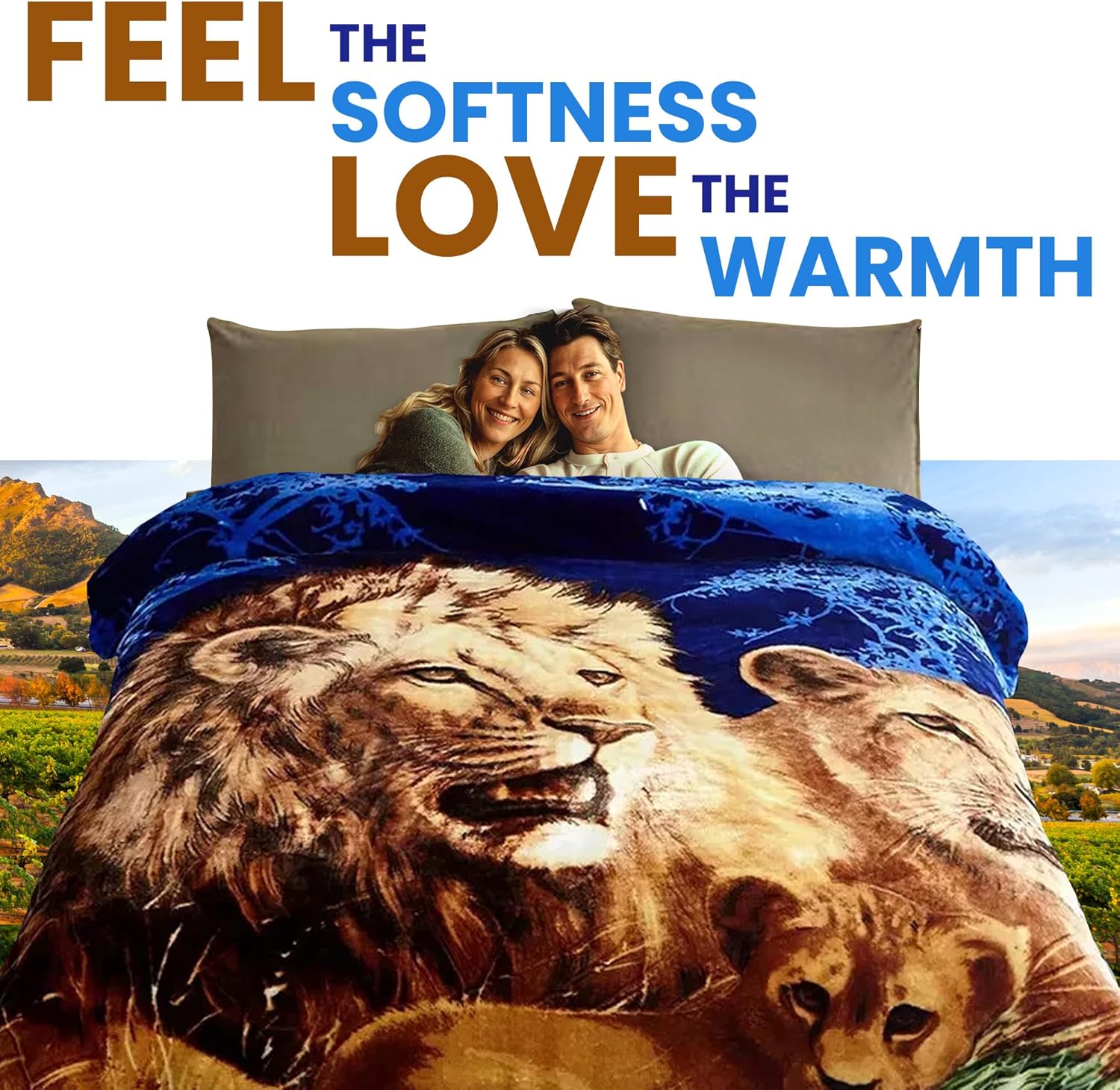 YHSF Korean Faux Mink Blanket - 2 Ply Thick & Soft Reversible Printed Plush Winter - Warm Cozy Silky Raschel Blanket - Easy Care, Fade Resistant - Dolphin/Lion, Queen, 5 LB, 87 in x 75 in - Image 7