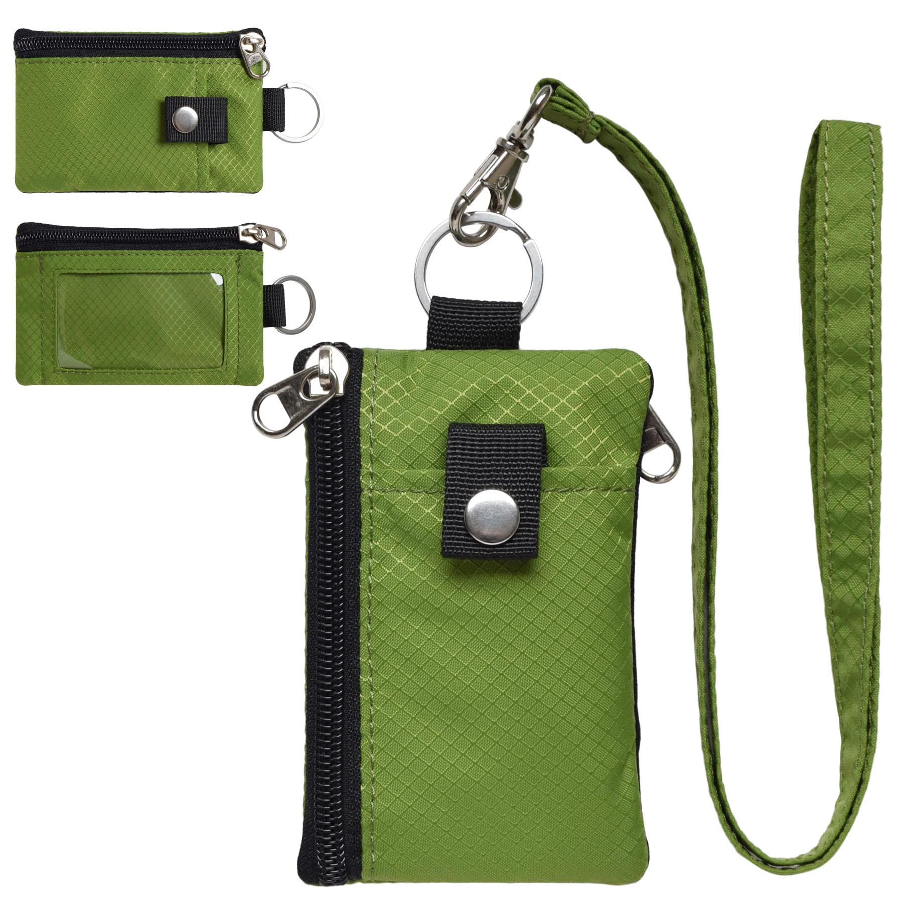 CHENSPRX Minimalist RFID Blocking Small Wallet with ID Window,WaterResistant Zip Id Case Wallet with Lanyard Keychain for Cards,Cash,Travel,Women,Men (OliveGreen)