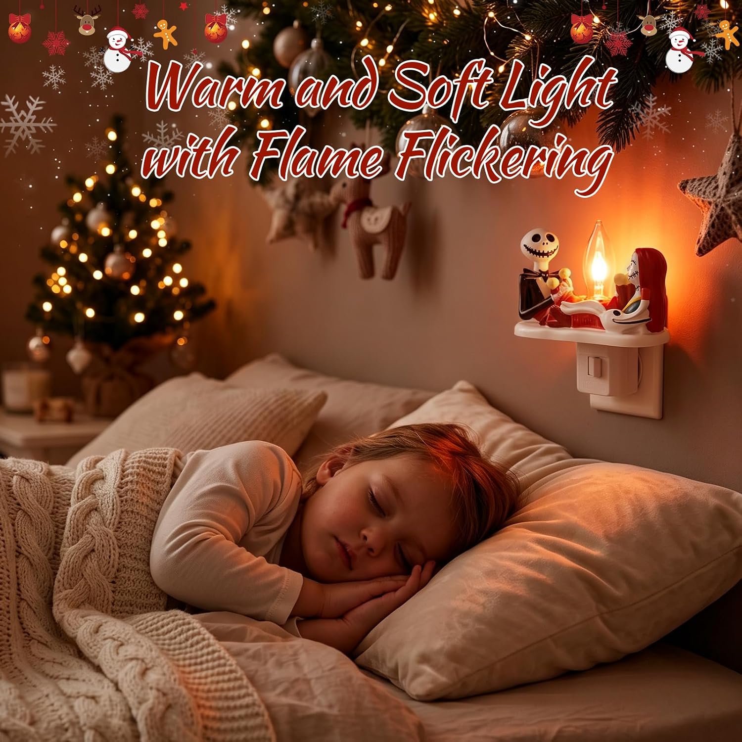 NIGHT JOY Ghost Camp Fire Night Light, Nightmare Be Christmas Plug-in Decor image 4