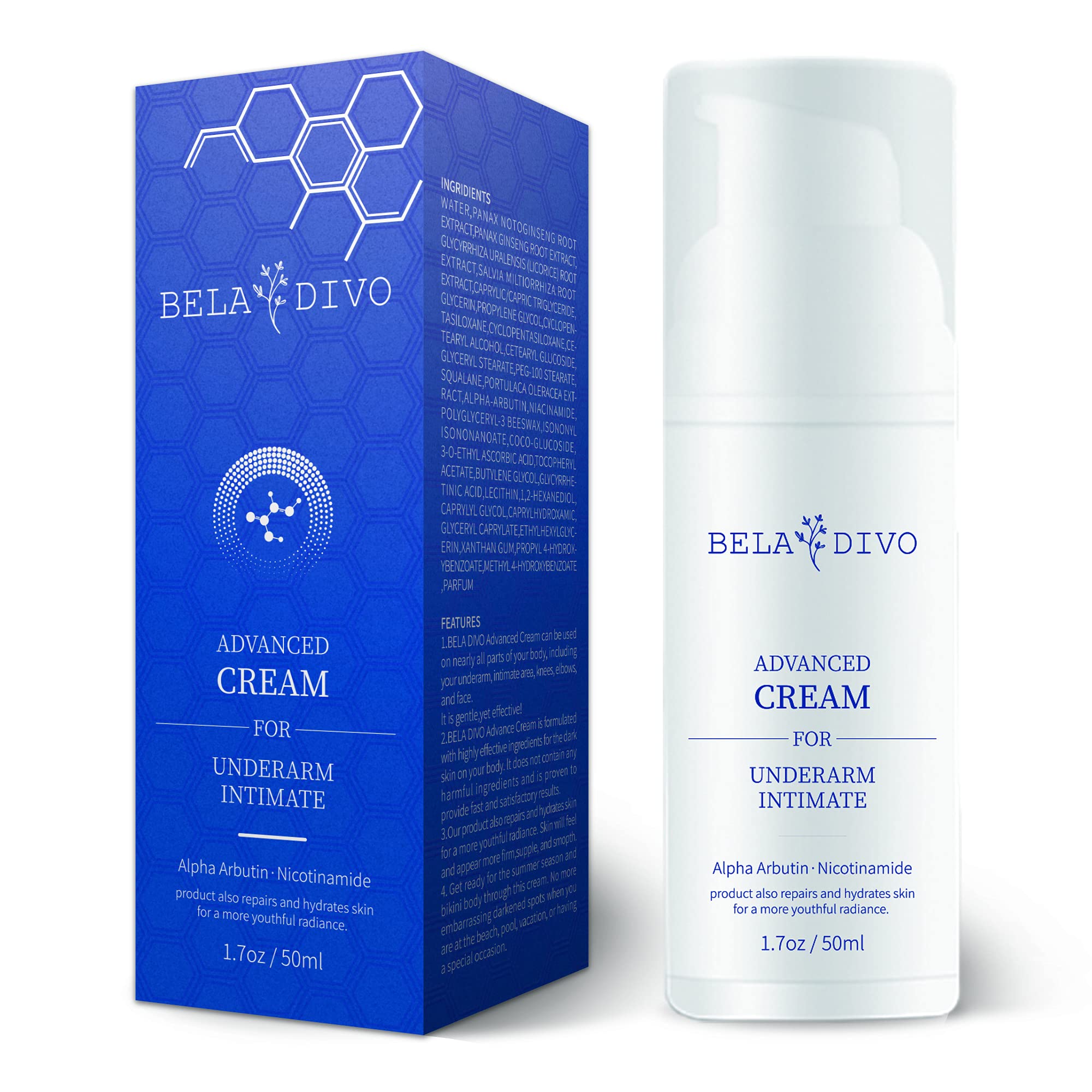 BELA DIVO Dark Spot Cream - Natural Underarm & Intimate Cream - Dark Spot Corrector - for Face & Sensitive Skin - for Hyperpigmentation & Even Skin Tone - Alpha Arbutin, Niacinamide(1.7OZ/50ML)