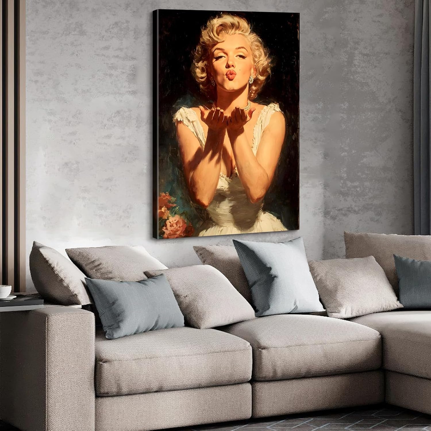 CanvasGarden Marilyn Monroe Canvas Wall Art, Hollywood Glamour Portrait Vintage Poster Oil Paintings Picture Body Art Decor, Framed Prints for Living Room Bedroom Office Decor, 16x24Inch