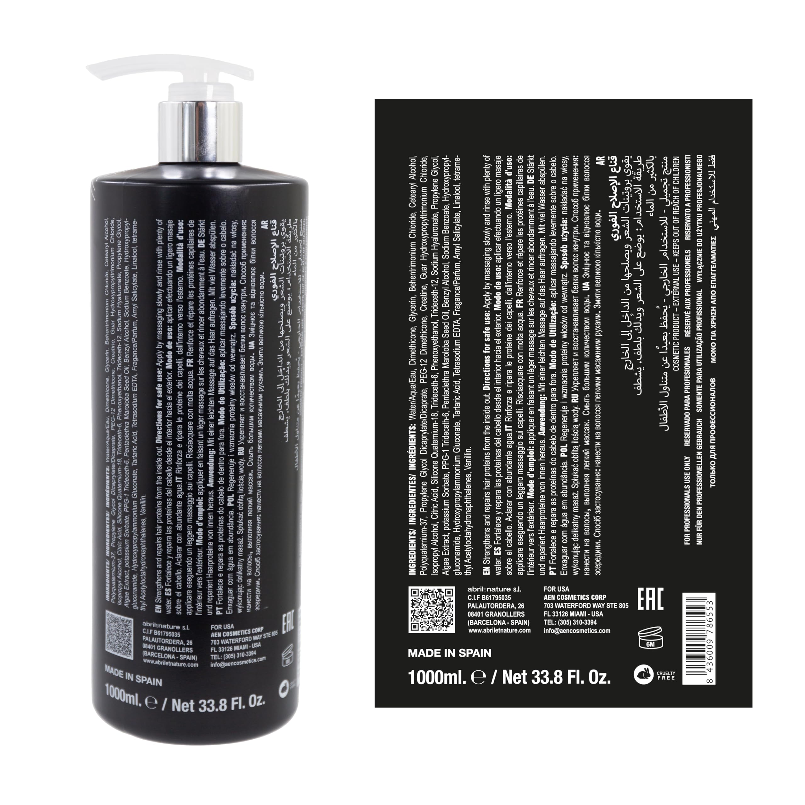 abril et nature - Maschera Professionale Molecular Therapy - Per Capelli Danneggiati, Trattati o Invecchiati - Ristruttura, Ripara e Riempe - Nutriente e Idratante - Vegana - 1000 ml