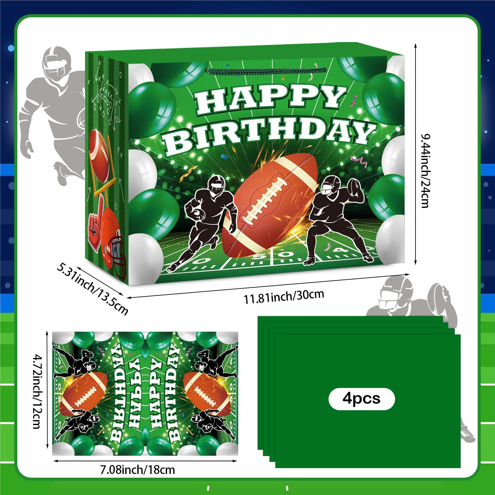 Hooqict Football Gift Bag Football Birthday Party Gift Wrapping Bag with Tissue Paper and Greeting Card for Boys Men Sport Birthday Football Bag Goodie Treat Party Favors