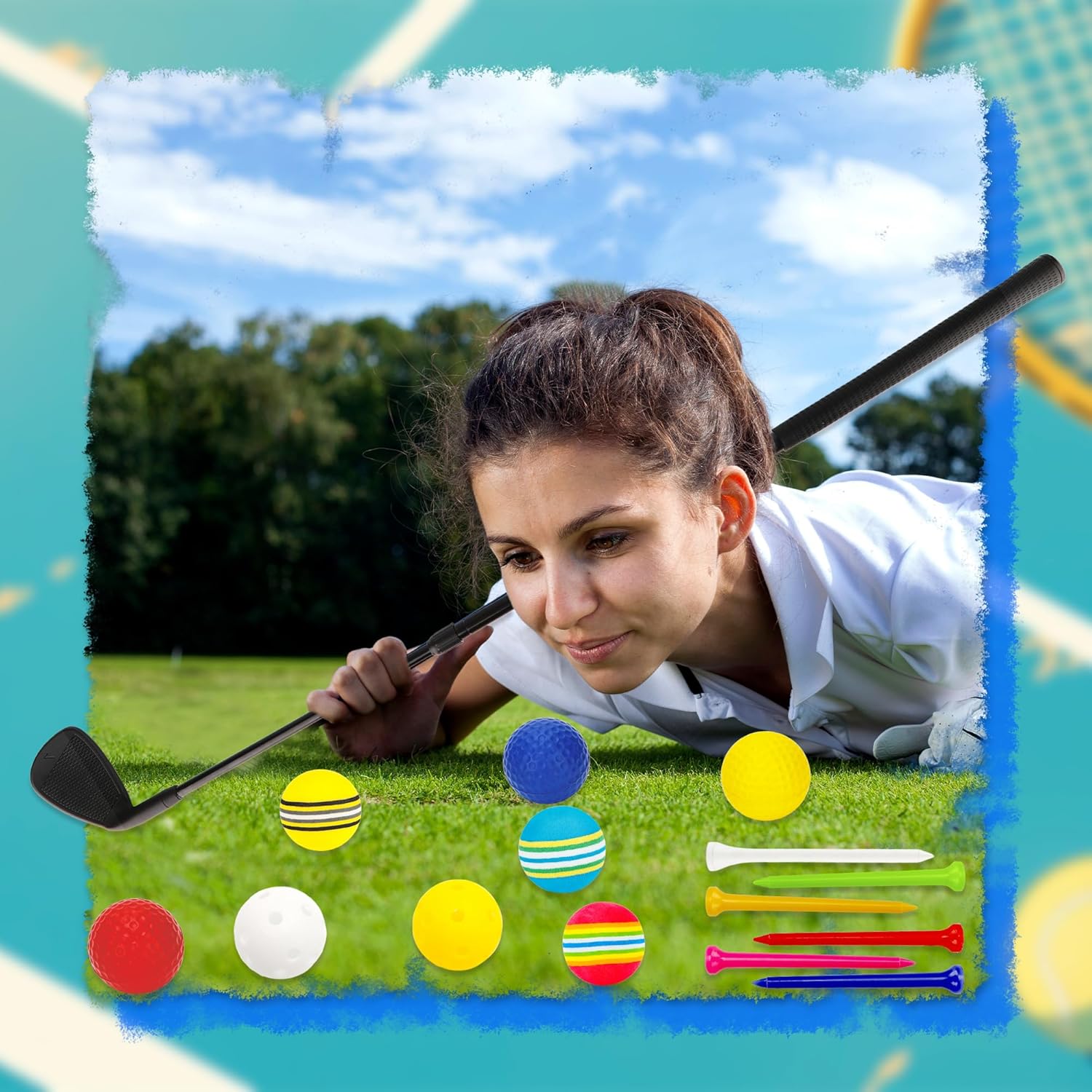 Plastic Bucket Golf Clubs Set Adjustable Retractable Chipper Golf Club with Practice Balls and Tees for Backyard Yard Game