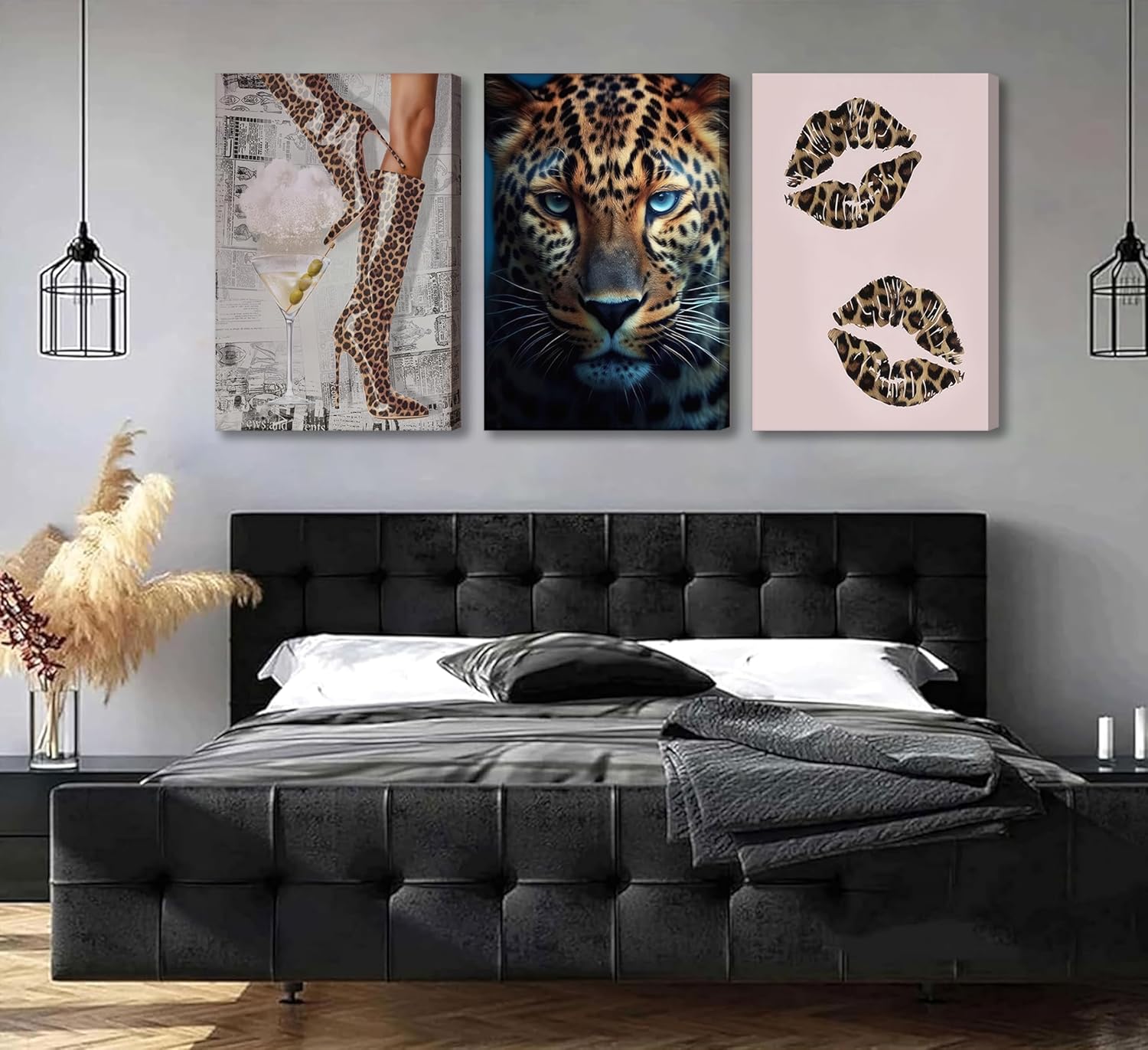 MUJ 3pcs Trendy Leopard Canvas Wall Art Preppy Funky Leopard Boots Pictures Wall Decor Vintage Feminism Aesthetic Cheetah Posters art Prints for Living Room Bedroom Dorm Home Decoration