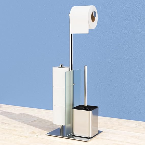 Toilet Roll Holder with Toilet Brush Stainless Steel Toilet Roll