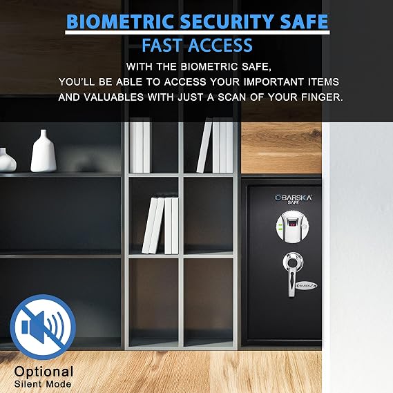Barska Biometric Fingerprint Safe Quick Access Security Safe with 2.5-Second Keyless Entry, Solid Steel Construction & Backup Key for Home, Office & Valuables Storage - biometric safe medium safe | Biometric safe with steel construction and 120-fingerprint memory for jewelry, documents and cash