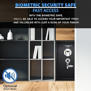 Barska Biometric Fingerprint Safe Quick Access Security Safe with 2.5-Second Keyless Entry, Solid Steel Construction & Backup Key for Home, Office & Valuables Storage - biometric safe medium safe | Biometric safe with steel construction and 120-fingerprint memory for jewelry, documents and cash