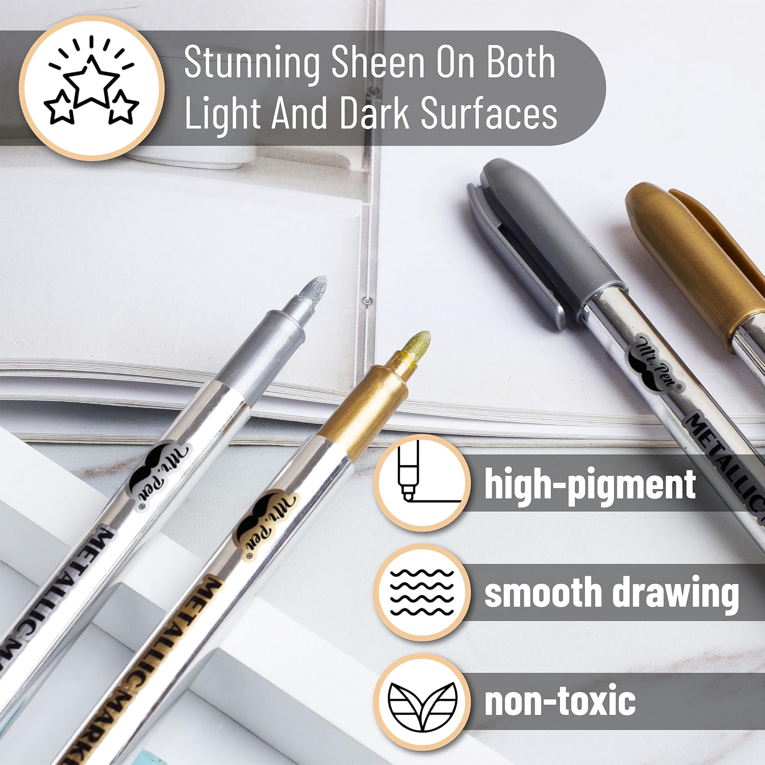 Mr. Pen- Metallic Paint Markers, 12 Pack, Silver Paint Marker, Gold Ink Pen image 3