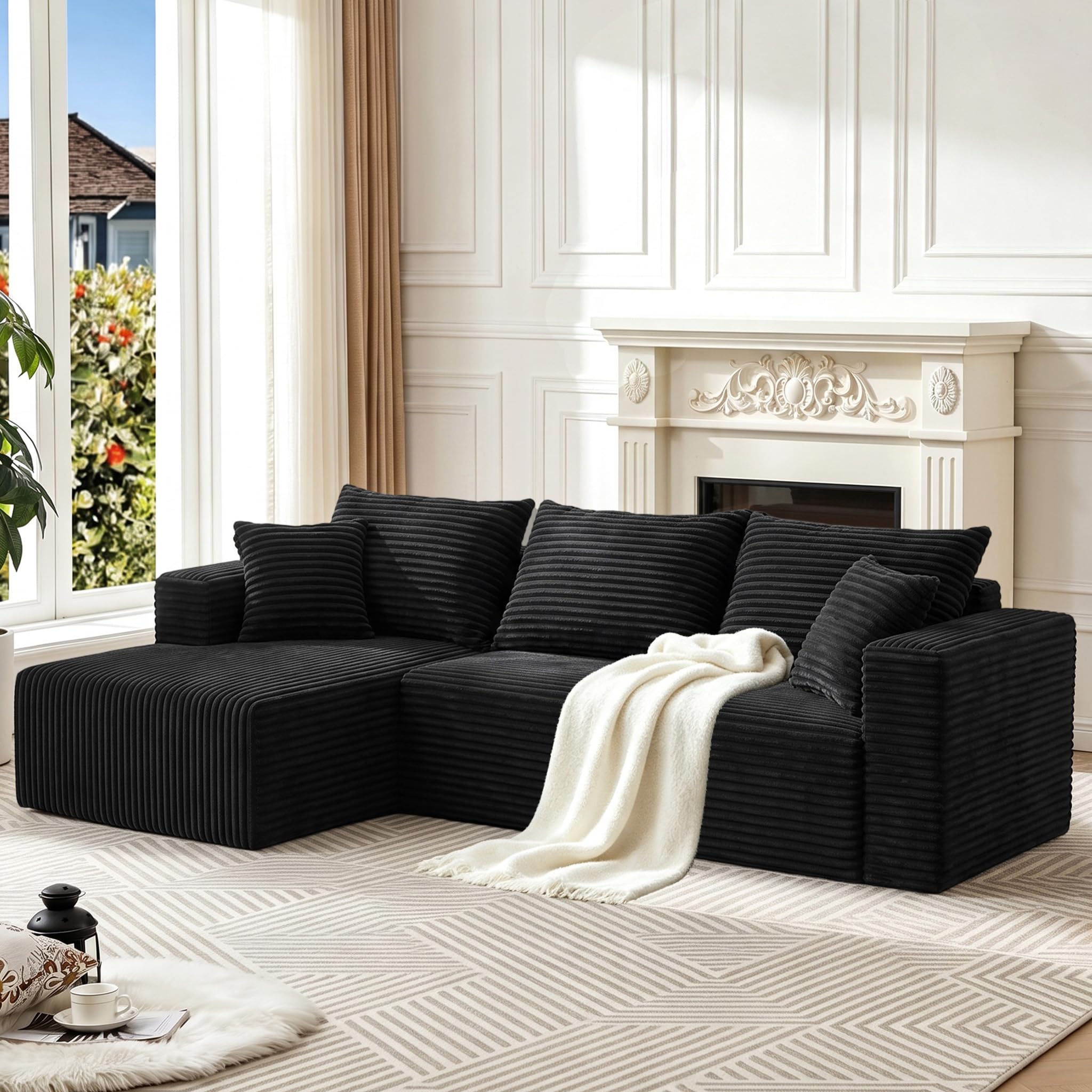 93" Boneless Couch, Cloud Sectional Sofa for Living Room, Black