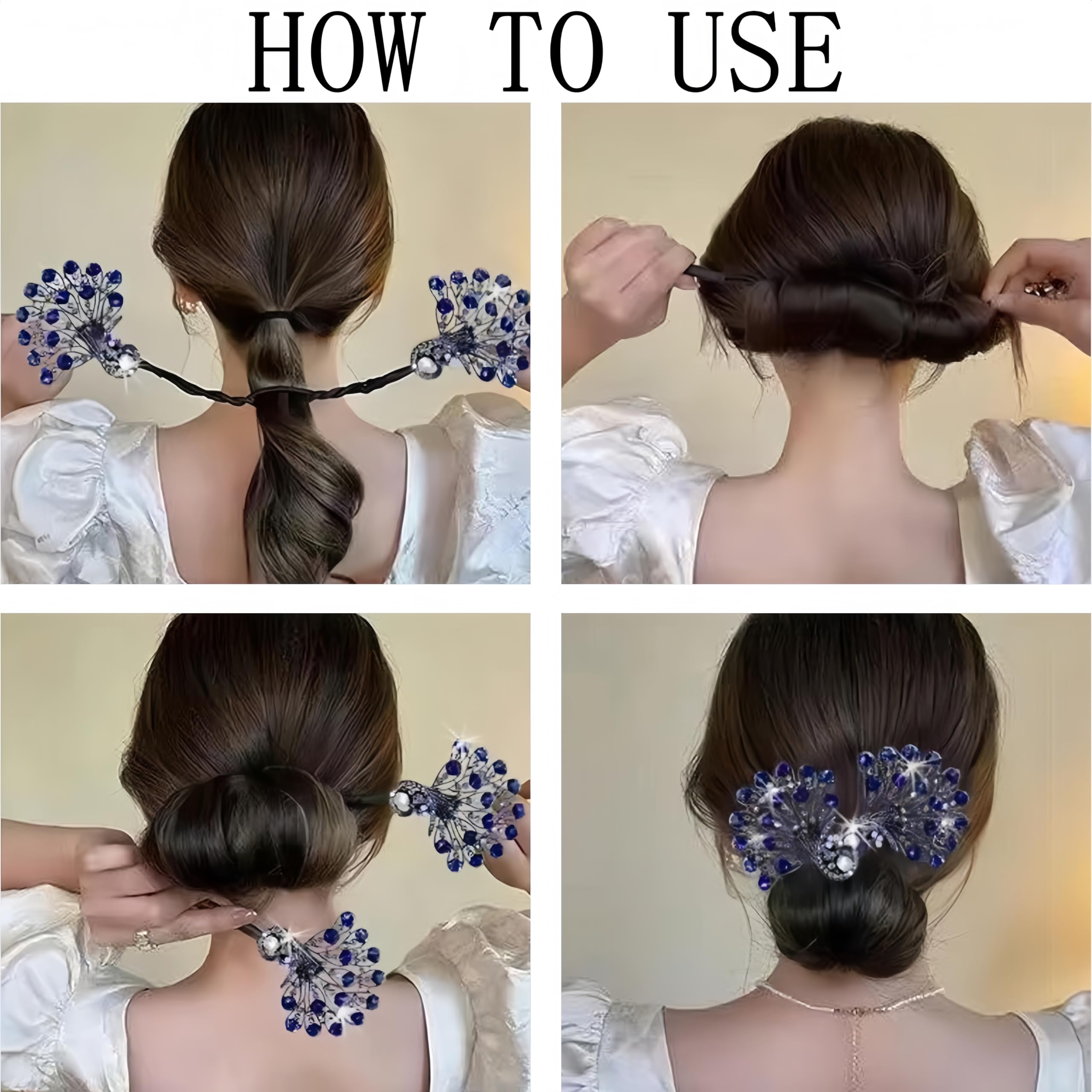 5 Stück Kristall-Haarknotenmacher Pfauenform, gedrehte Frisur, Dutt, modisch, faule Lockenwickler, elegante Strass-Haarspangen, Dutt-Maker für langes Haar, einfaches schnelles Schnapprollen,