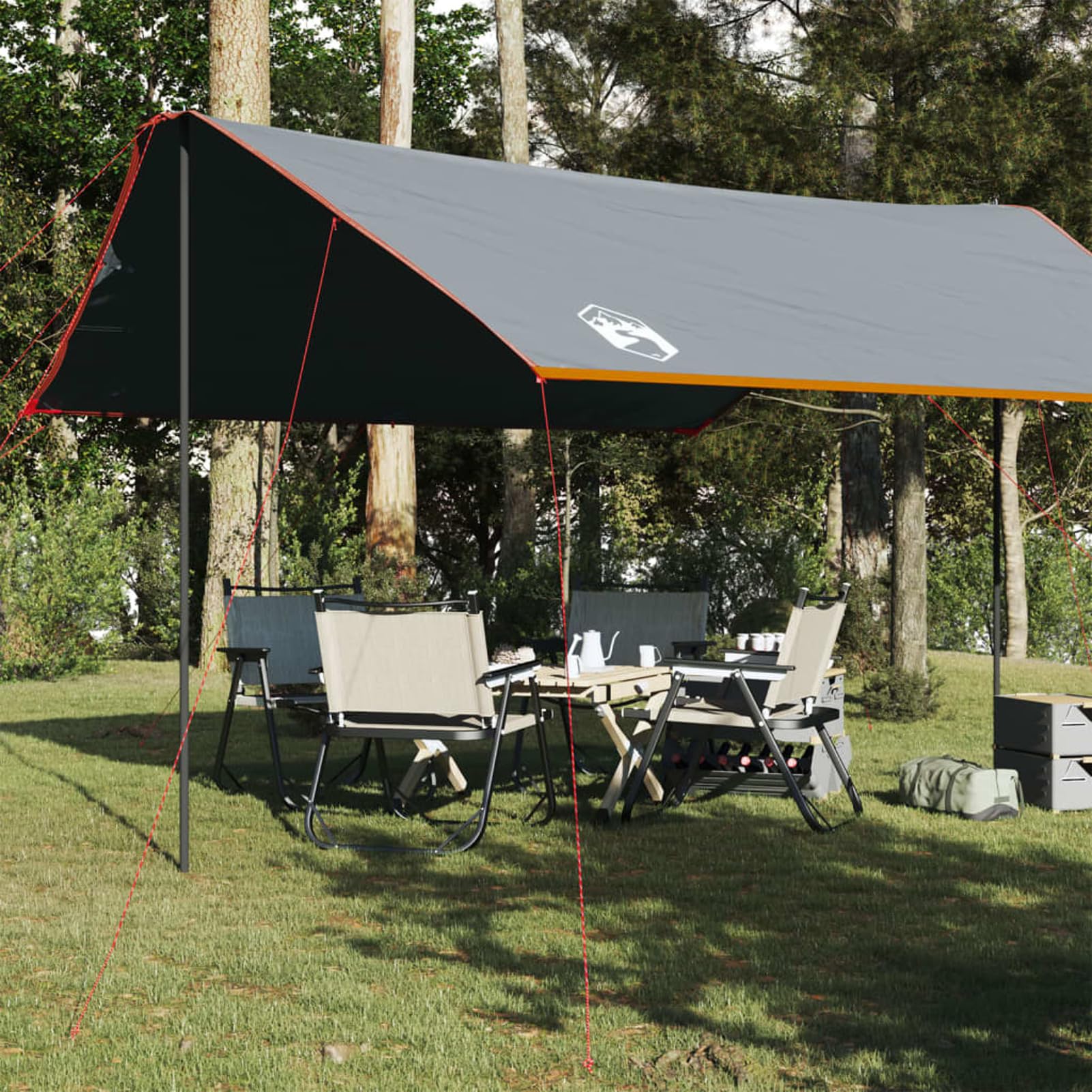 IKAYAA Toldo Camping Impermeable Lona Camping Toldo Camping con Palos Toldo Camper Toldos para Tienda Hamaca Acampada Refugio Al Aire Libre Gris y Naranja 460 x 305 x 210 cm Type-4