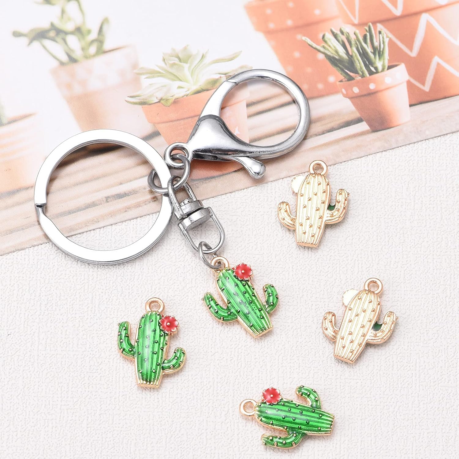 30Pcs Alloy Enamel Cactus Pendants Tropical Summer Desert Plant Charms For Jewelry Making Earring Necklace Bracelet Keychain Bag Decor - Image 9