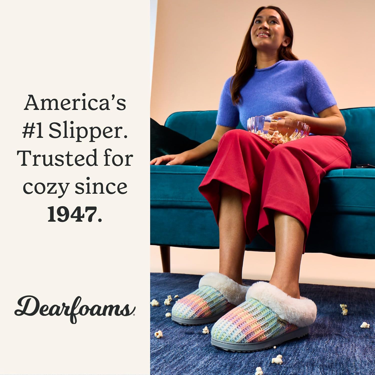 Dearfoams Women's Memory Foam Cozy Soft House Slippers Gifts for Women Hannah Knit Clog House Shoes - Image 2