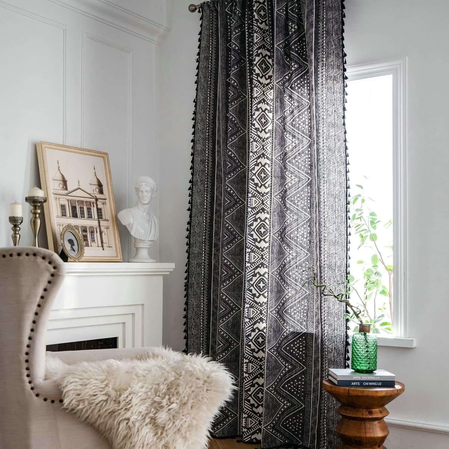 Amazon.com: Whoiy 102 Semi Blackout Curtains Black, Bedroom Curtains with Grommets Cotton ...