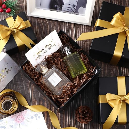 Vista 12 de Marspark 4 cajas de regalo de Navidad con tapas, apilables, cuadradas, juego de cajas anidadas con cinta, de tamaño grande a pequeño, molesto Papel