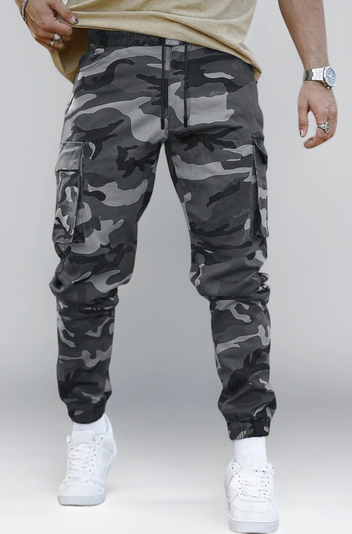 Men Cargo || Army Design Cargo || Cotton Drawstring Pant Six Pocket (Also Available in Plus Sizes) (Army)