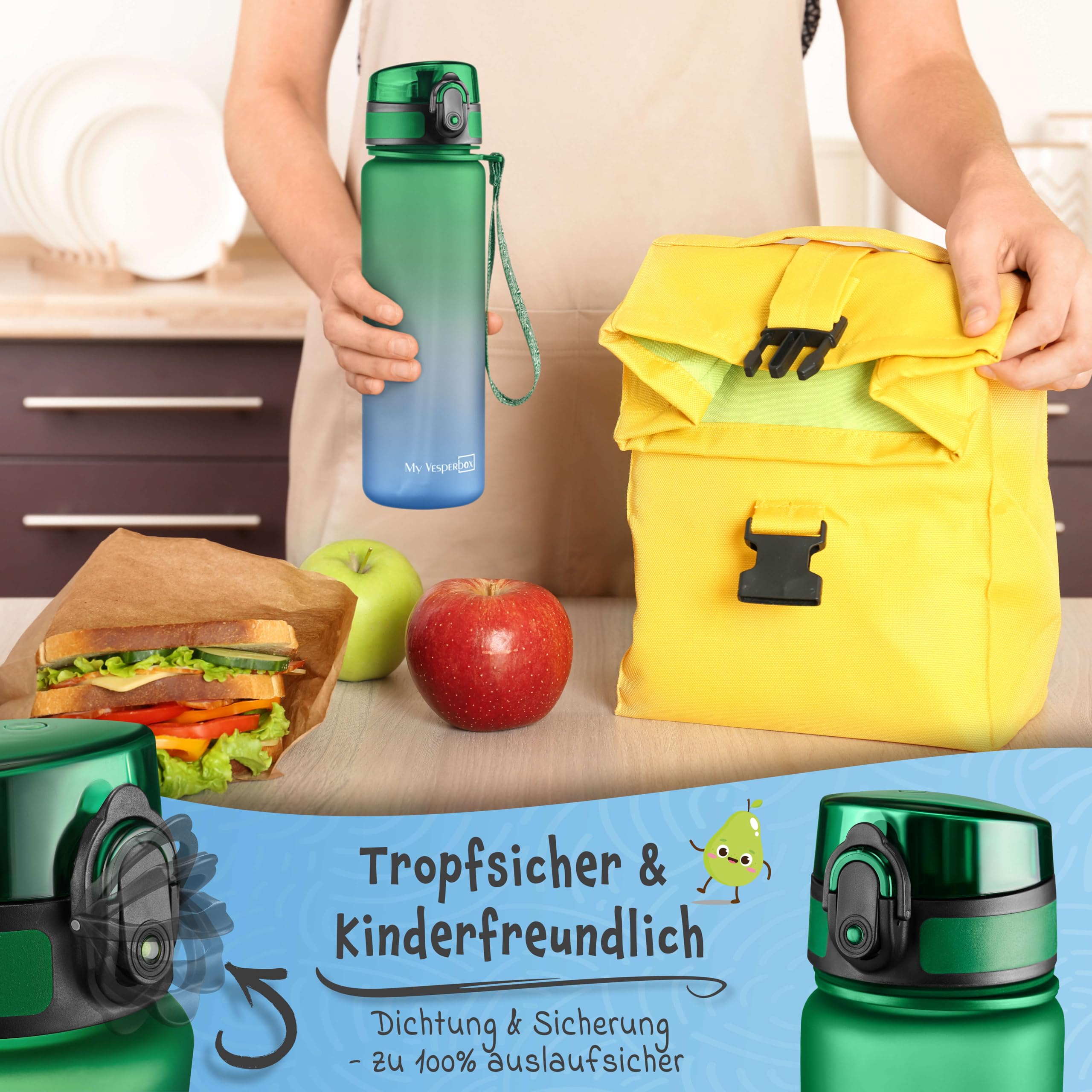 My Vesperbox® Butelka na wodę dla dzieci – szczelna butelka na napoje gazowane – Water Bottle Kids – do szkoły i na sport – butelka dla dziewczynek i chłopców