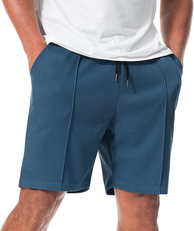 Hombre Pantalones Cortos Gofre Bermudas Casual Shorts con Bolsillo | Verano,Clásico,Cordón,Cintura Elástica,Transpirable,Regular Fit