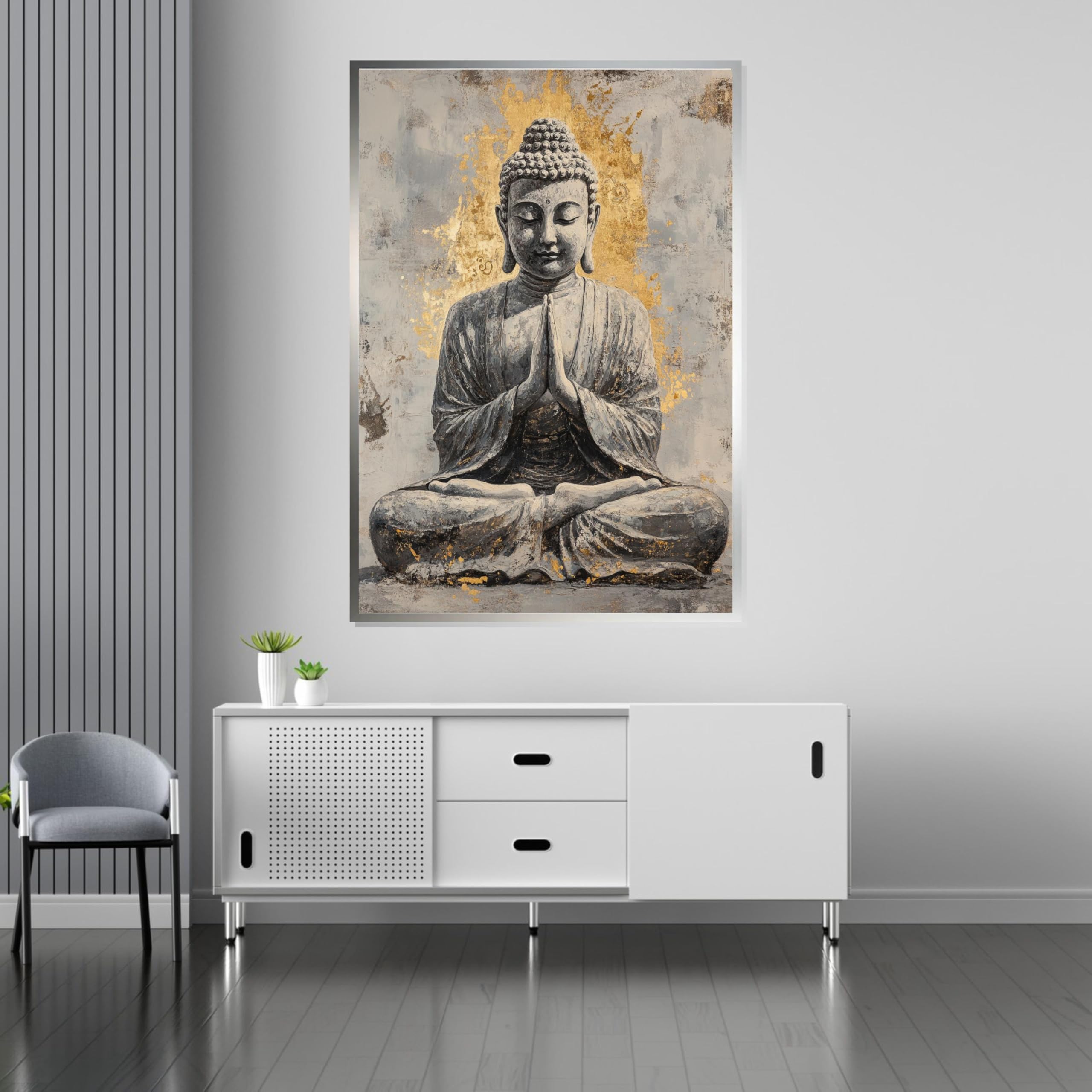TONGYINLI Złoty Budda obraz na płótnie klasyczna medytacja zen sztuka ścienna plakaty i druki oświetlenie projekt na płótnie dekoracja domu (20x30 cm/rama wewnętrzna)